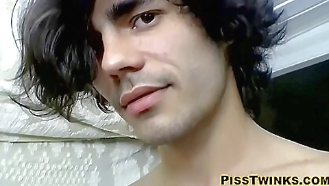 Dashing Young Man Strokes Himself While Peeing On His Body